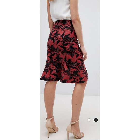 ASOS Linen Havana Printed Ruffle Pencil Skirt - Picture 2 of 5